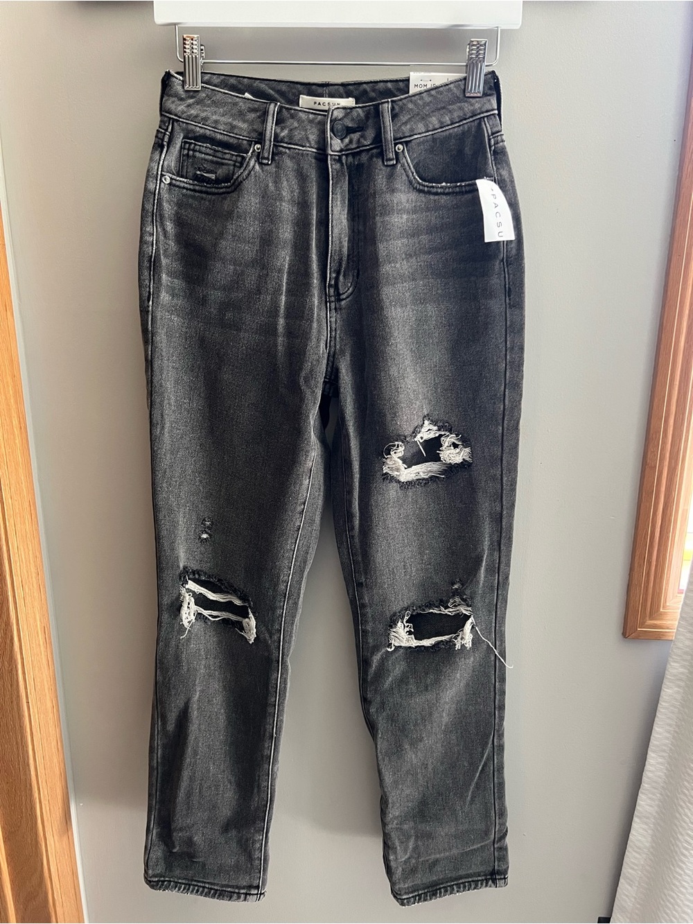 PacSun Faded Black High-Rise Distressed Mom Jeans